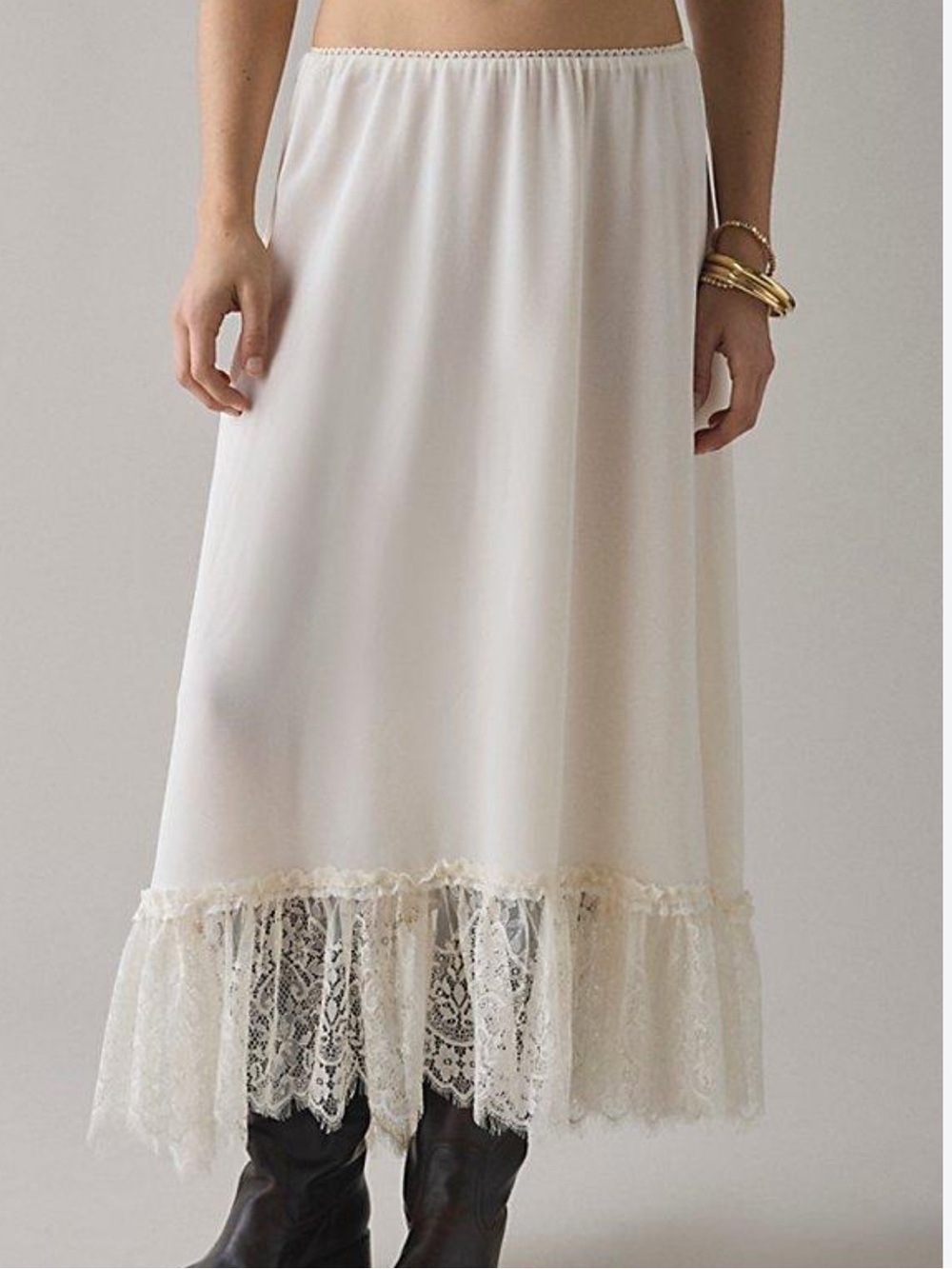 Kimichi Blue Lace-Hem Cream Maxi Slip Skirt